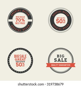 Set of sales labels with text on a white background