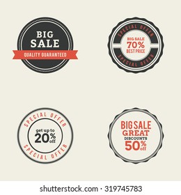 Set of sales labels with text on a white background