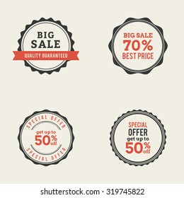 Set of sales labels with text on a white background
