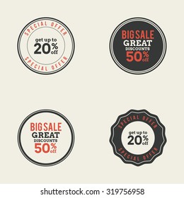 Set of sales labels with text on a white background