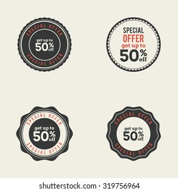 Set of sales labels with text on a white background
