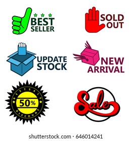 Set of sales logo for on line and offline vector illustrations
