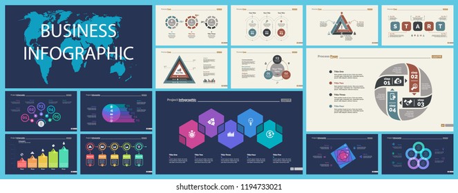 Set of sales or production concept infographic charts. Business design elements for presentation slide templates. For workflow report, advertising, banner, and brochure design.