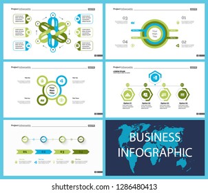 Set of sales or production concept infographic charts. Business design elements for presentation slide templates. For workflow report, advertising, banner, and brochure design.