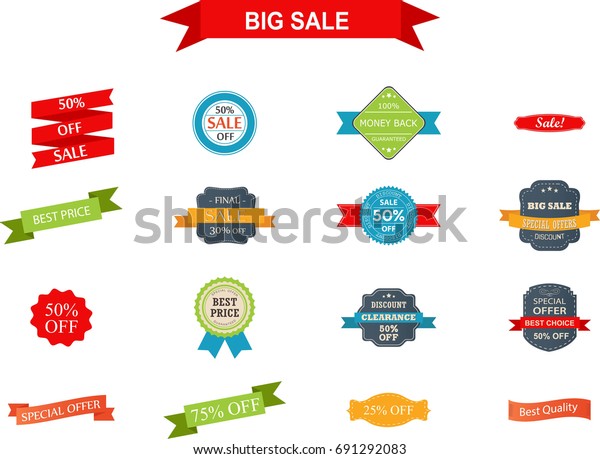 Set\
of sales Ribbons, Sticker and Badges design\
elements.