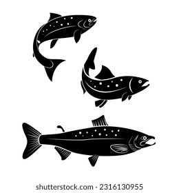 Set of salmon fish isolated on white background. Logo or label design element. Vector illustration.