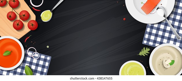 set Salmon food and drink for your design presentation, top view, package template for juice or dairy product, vector design.