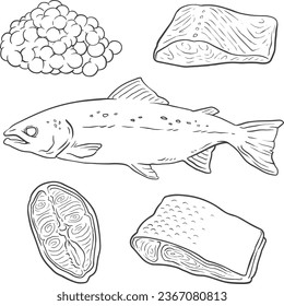 Set salmon meat pieces