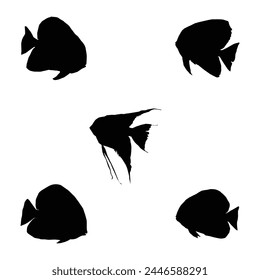 Set of salmon silhouette in line art style.Fish vector by hand drawing.Fish tattoo on white background.Black and white fish vector on white background.Salmon fish sketch for coloring book.