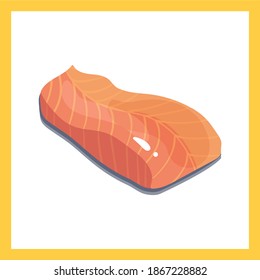 Set salmon vector illustration. Fillet, steak and fish salmon in cartoon style. Seafood product design.Seafood products set with salmon steak shrimp prawns fish crab isolated illustration