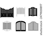 Set of  saloon door illustration. Saloon door silhouette