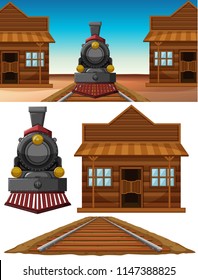Un conjunto de ilustraciones de salón y tren