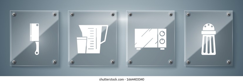 Envasar sal , Horno de microondas , Tubo de medida y Chopper de carne . Paneles de vidrio cuadrado. Vector