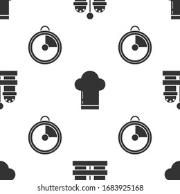 Set Salt and pepper , Chef hat  and Kitchen timer  on seamless pattern. Vector