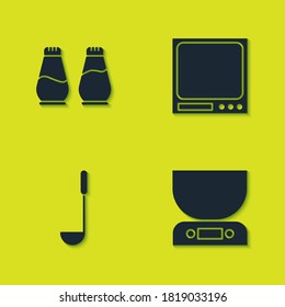 Set Salt and pepper, Electronic scales, Kitchen ladle and icon. Vector.