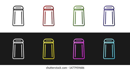 Set Salt and pepper icon isolated on black and white background. Cooking spices.  Vector Illustration