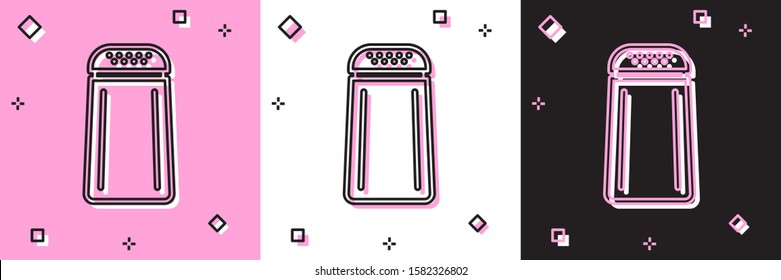 Set Salt and pepper icon isolated on pink and white, black background. Cooking spices.  Vector Illustration