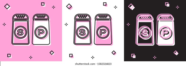 Set Salt and pepper icon isolated on pink and white, black background. Cooking spices.  Vector Illustration