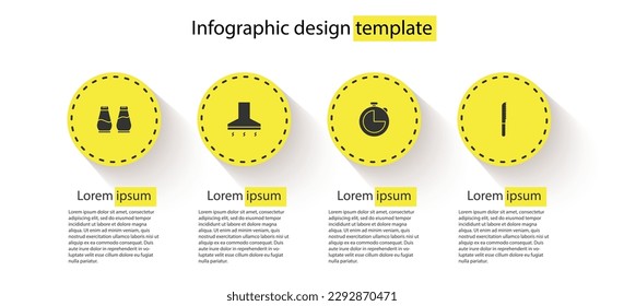 Set Salt and pepper, Kitchen extractor fan, timer and Bread knife. Business infographic template. Vector