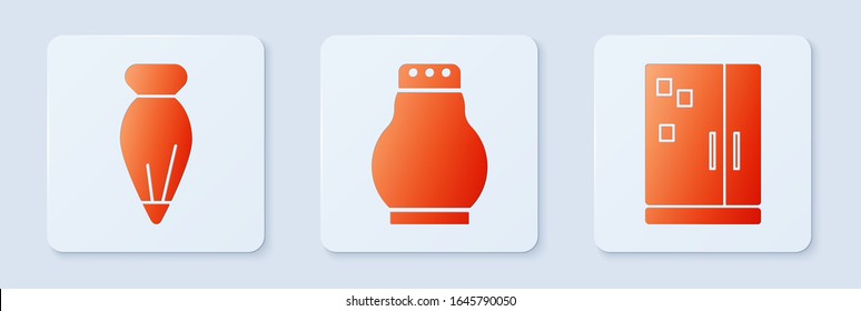 Ponga sal y pimienta, Bolsa de pastelería para decorar pasteles y Refrigerador. Botón cuadrado blanco. Vector