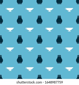 Set Salt and pepper and Sauce boat on seamless pattern. Vector