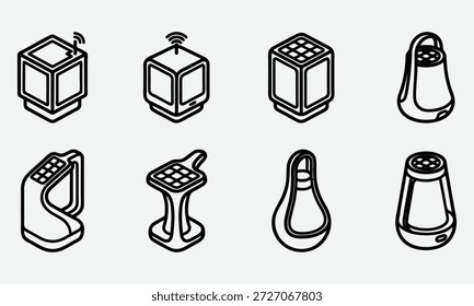 Set of salt and pepper shakers and electronic devices icons