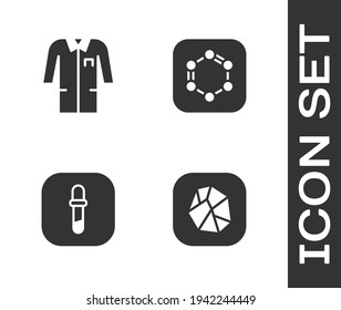 Set Salt stone, Laboratory uniform, Pipette and Formula of benzene rings icon. Vector