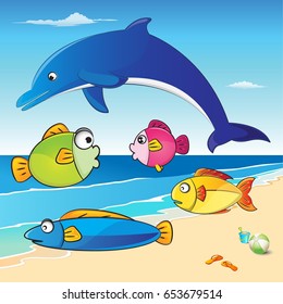 Set of saltwater on beach background
