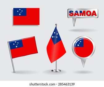 Set of Samoan pin, icon and map pointer flags. Vector illustration.
