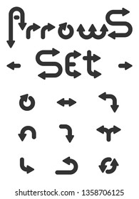 Set of sample black rounded arrows isolated on transparent background. Road, navigation or media flat vector icons