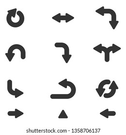 Set of sample black rounded arrows isolated on transparent background. Road, navigation or media flat vector icons