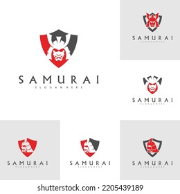 Set of Samurai head logo design vector. Samurai warrior logo template