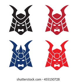 Set of samurai mask icons in silhouette , vector