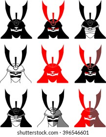 Set of samurai masks isolated on a white background. Vector illustration EPS 10