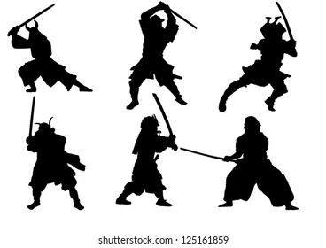 The Set Of Samurai Warrior Vector Silhouette