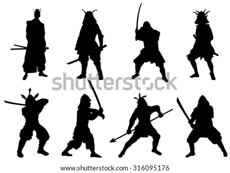 The Set of  Samurai Warriors Silhouette - Vector Image