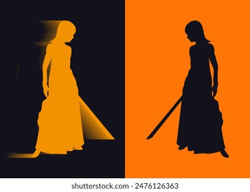 set of samurai women design. silhouette design