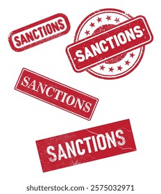 Set of Sanctions grunge stamp. Template red sanctions rubber grunge stamp. Collection of text SANCTION written on red grungy stamp sign. Vector illustration grunge stamp.