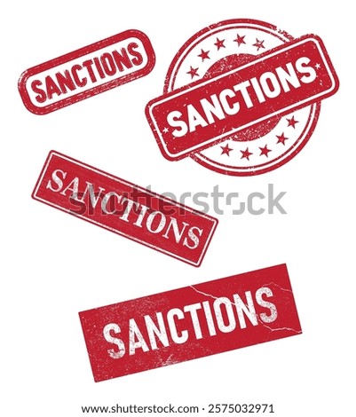 Set of Sanctions grunge stamp. Template red sanctions rubber grunge stamp. Collection of text SANCTION written on red grungy stamp sign. Vector illustration grunge stamp.