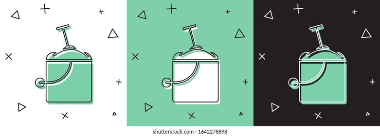 Set Sand in bucket with shovel icon isolated on white and green, black background. Plastic kid toy. Summer icon.  Vector Illustration