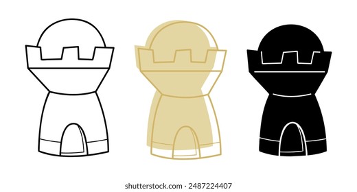 Set with sand castle in different colors. Doodle clip art for your projects.