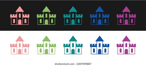 Set Sand castle icon isolated on black and white background.  Vector
