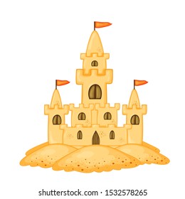Set of sand castles of different shapes. Summer cartoon collection in vector