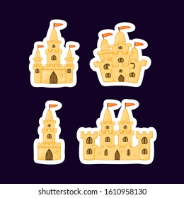 Set of sand castles of different shapes. Summer cartoon collection in vector