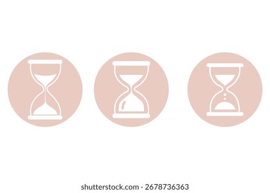 Satz von Sanduhr-Illustrationen mit unterschiedlichen Rahmen und Sandmengen. Sanduhrformen in mehreren Variationen. Vektorsymbol-Set von Sanduhrbrillen mit fallendem Sand
