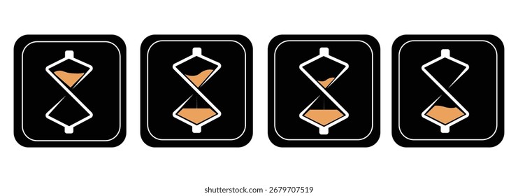 Conjunto de ilustraciones de reloj de arena con diferentes marcos y cantidades de arena. Formas de reloj de arena en múltiples variaciones. Icono de Vector conjunto de relojes de arena con arena que cae