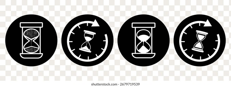 Conjunto de ilustraciones de reloj de arena con diferentes marcos y cantidades de arena. Formas de reloj de arena en múltiples variaciones. Icono de Vector conjunto de relojes de arena con arena que cae. Conjunto de iconos de reloj de arena. Símbolo de reloj de arena. 