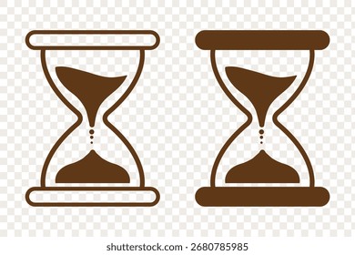 set of sand clock illustrations with varying frames and sand amounts. Hourglass shapes in multiple variations. Vector icon set of hourglasses with falling sand. Vector illustration