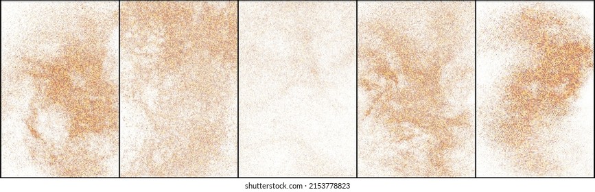 Set of Sand Color Halftone Dotted Background Isolated on White. Yellow And Orange  Abstract Circular Polka Dots Pattern. Digitally Generated Image. Vector Illustration, Eps 10.