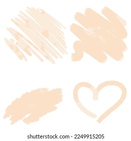 Set sand spots. Brush strokes beige color. Abstract paint design elements. Simple grunge background bunch. Isolated brush strokes vector illustration